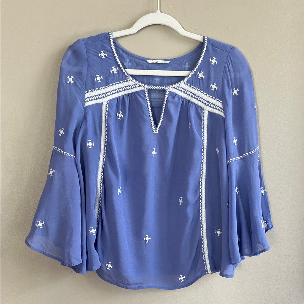 Anthropologie Floreat Adena Embroidered Chiffon Periwinkle Blouse size 8